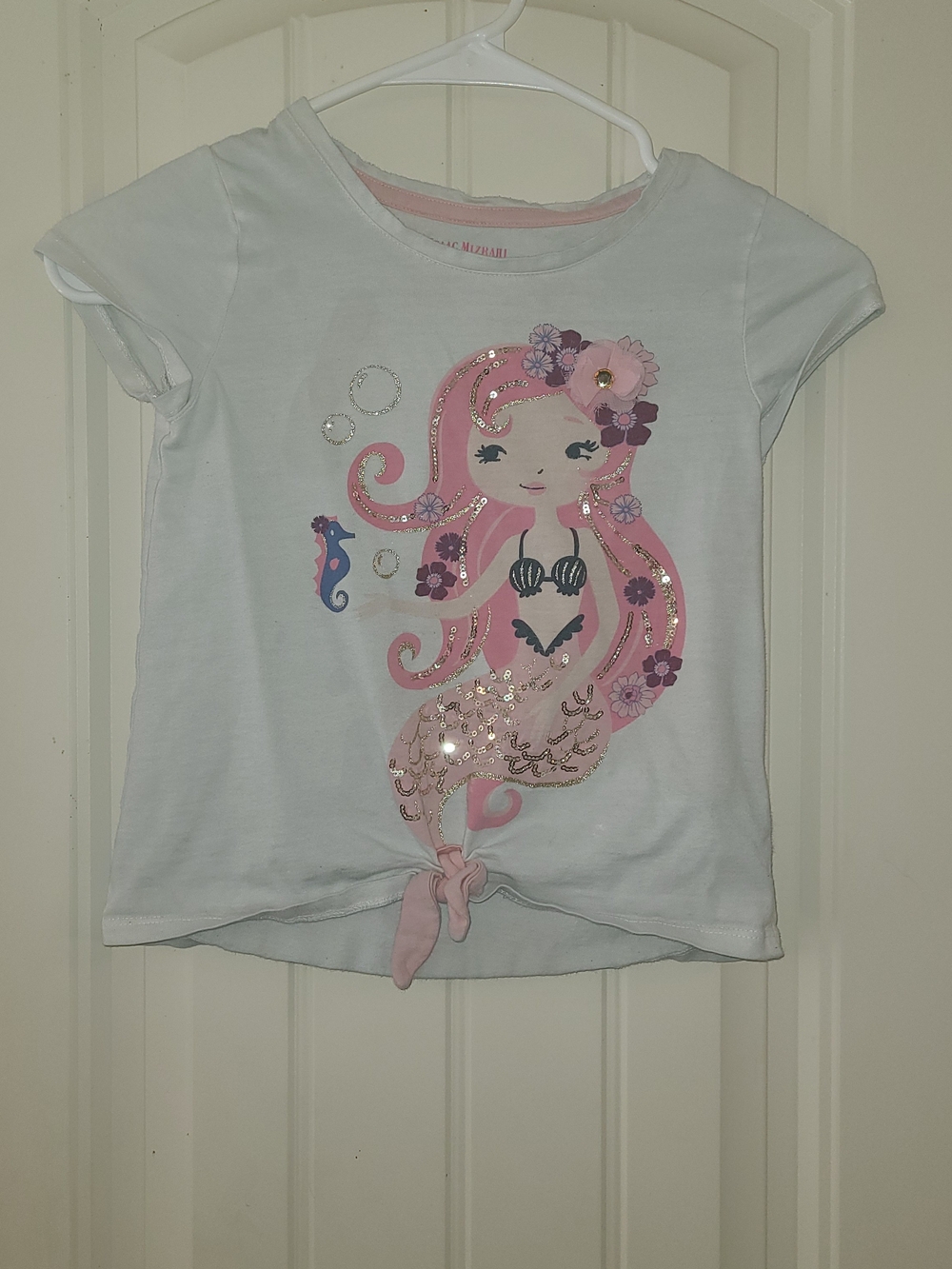 Isaac Mizrahi Light Blue Tee with Pink Mermaid Graphic Size S